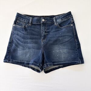 Judy Blue Denim Shorts Women XL Mid Rise Cuffed Stretch Blue Distressed Speckled
